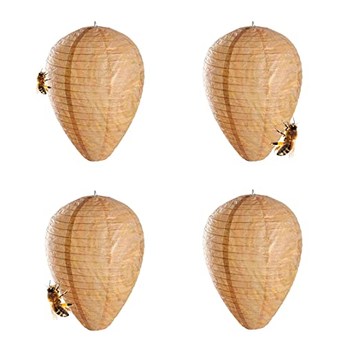 Eashome Wasp Nest,Decoy Hanging Fake Wasp Nest,Natural Non-Toxic Paper Decoy Safe Fake Trap Effective Eco Friendly Paper Wasp Nest for Garden,Outdoors Brown 4 Pack