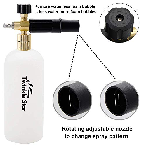 Twinkle Star Pressure Washer Gun Snow Foam Lance, with 1/4 Inch Quick Connector, 5 Pressure Washer Nozzle Tip, 1 Liter