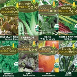 “super greens” seeds for planting, organic non-gmo garden vegetables, arugula, beets, kale, mesclun, chard, mustard, spinach, bbb seed