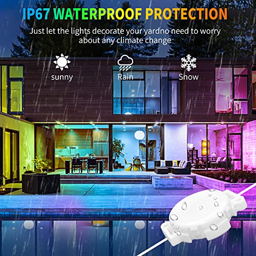 Nuoante Permanent Outdoor Lights, RGB+WW Multicolor 36ft 15 LED Eaves Decor Lights with Remote Control, Warm White Pathway String Lights IP67 Waterproof for Housing Garden Walkway Decoration