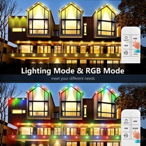Nuoante Permanent Outdoor Lights, RGB+WW Multicolor 36ft 15 LED Eaves Decor Lights with Remote Control, Warm White Pathway String Lights IP67 Waterproof for Housing Garden Walkway Decoration
