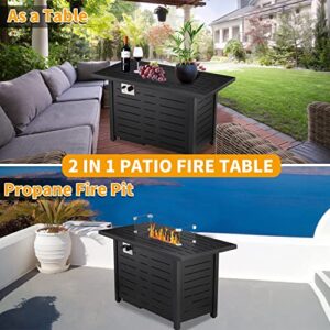 Xbeauty Fire Pit Table 43" Outdoor Gas Fire Pit Table with Lid, Rain Cover, Tempered Glass Wind Guard for Outside Garden Backyard Deck Patio