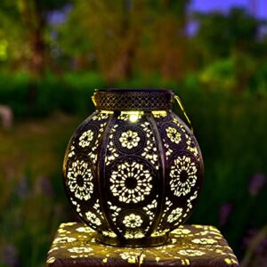 moroccan garden solar lanterns, {set of 2} bohemian landscape solar lights outdoor waterproof for yard pathway patio tree table decor (bronze)