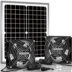 allto solar waterproof solar powered fan kit pro, 15w solar panel + 2 pcs high speed dc brushless fan, for chicken coop, greenhouse,dog house, shed, car window exhaust, diy cooling ventilation project