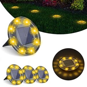 airsee solar ground lights 4 pack, 24 led, 2 modes solar outdoor lights, ip68 waterproof led solar disk lights, decorative solar garden landscape lighting for lawn pathway deck patio yard walkway
