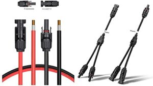 bougerv 20ft 10awg solar extension cable and 1 pair of solar y branch parallel connectors, included extra free pair of connectors, 20ft solar extension cable connector kit made of pure copper