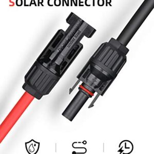 BougeRV 20Ft 10AWG Solar Extension Cable and 1 Pair of Solar Y Branch Parallel Connectors, Included Extra Free Pair of Connectors, 20Ft Solar Extension Cable Connector Kit Made of Pure Copper