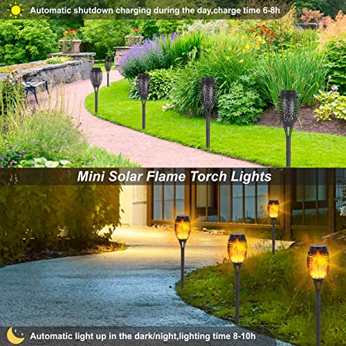 HKMGT Upgrade Solar Lights Outdoor Waterproof, 6 Pack Solar Outdoor Torches Lights with Flickering Flame Mini Solar Landscape Decoration Lighting Auto On/Off Pathway Lights for Garden Yard Patio