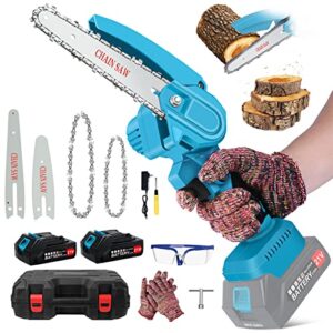 mini chainsaw cordless 6 inch with 2 battery, small chainsaw battery operated 21v 2000mah, battery powered chainsaw cordless 2.6lb 2 chains for tree branches, courtyard, household, garden