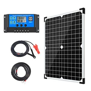 apowery solar panel kit 12v monocrystalline,battery maintainer +10a solar charge controller + extension cable with battery clips o-ring terminal for rv marine boat off grid system (20w)