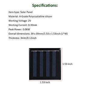 10Pcs 2V 30mAh 0.06W 39x39mm Micro Mini Power Small Solar Cell Panel Module for DIY Solar Light Charger Toy Flashlight Power Bank (10)