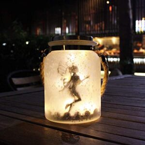 kaixoxin solar lantern lights ideal for great gifts white frosted glass hanging jar solar lights outdoor decorative 20 warm white mini led string lights (fairy) (1, fairy)