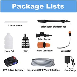 21V Cordless Pressure Washer Kit with 1.3Ah Battery and Charger, Electric Pressure Washer 25Bar for Washing Cars Gardens Terraces Windows Cleaning Works