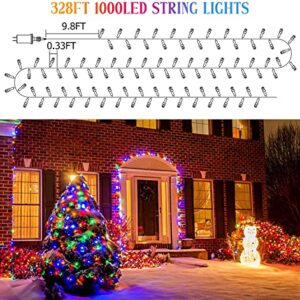 Quntis Christmas Tree Lights Multicolor, 328FT 1000 LED Diamond Cluster Christmas Lights 8 Modes Waterproof Outdoor String Lights with Timer & Memory for Yard Holiday Party Garden Patio Wedding Decor