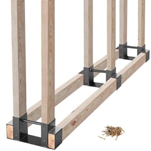 mofeez outdoor firewood log storage rack 2×4 bracket kit, fireplace wood storage holder, adjustable to any length – grey, three bases