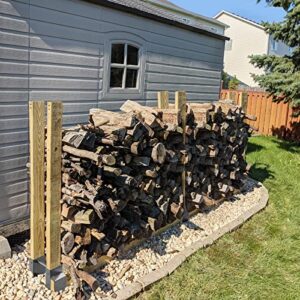 MOFEEZ Outdoor Firewood Log Storage Rack 2x4 Bracket Kit, Fireplace Wood Storage Holder, Adjustable to Any Length - Grey, Three Bases