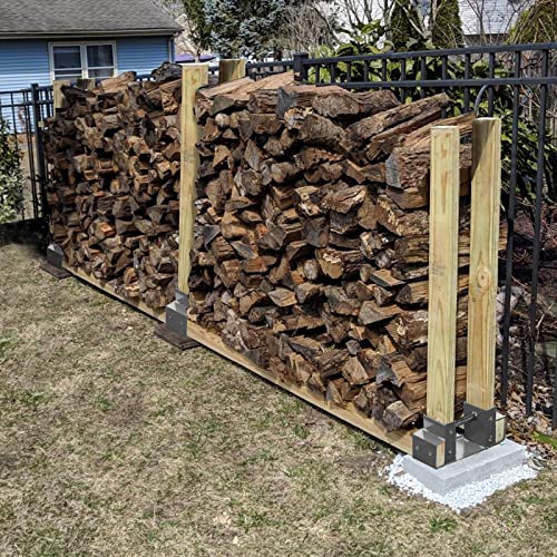 MOFEEZ Outdoor Firewood Log Storage Rack 2x4 Bracket Kit, Fireplace Wood Storage Holder, Adjustable to Any Length - Grey, Three Bases