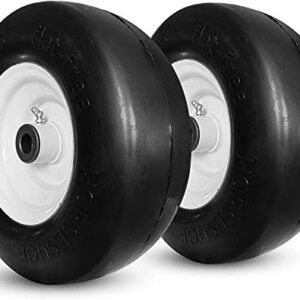 N12 2 New HORSESHOE 11x4.00-5 Flat Free Smooth Tires w/Steel Rim for Zero Turn Lawn Mower Garden Tractor - Hub length 3inch-5inch with 3/4inch OD Axle Shaft 114005 T161