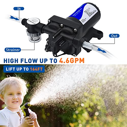 TDRFORCE Fresh Water Pump 5.5GPM Pressure Increase Booster Pump 75 PSI Transfer Pump 110V Self Priming on Demand Water Pump Diaphragm Pump Washdown Pump for Boats Inline Water Pump for Garden Hose