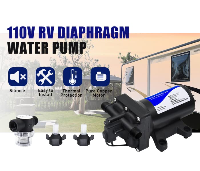 TDRFORCE Fresh Water Pump 5.5GPM Pressure Increase Booster Pump 75 PSI Transfer Pump 110V Self Priming on Demand Water Pump Diaphragm Pump Washdown Pump for Boats Inline Water Pump for Garden Hose