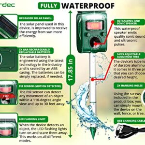 YARDEC Solar Animal Repellent Outdoor with Drill Bit - Waterproof Motion Activated Ultrasonic Animal Repeller with LED Flashing Light to Repel Deer, Rabbit, Squirrel, Skunk, Cat, Raccoon, Dog, etc.