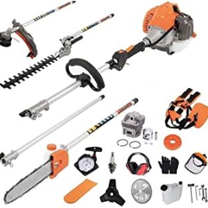 63cc 5 in 1 High Strength Long Handle Multi-positional Chain Trimmer Head Chainsaw | Brush Cutter | Hedge Trimmer| 6t Blade | 5-point Blade Repair Kit Use For Garden Indoor & Outdoor