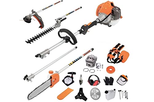 63cc 5 in 1 High Strength Long Handle Multi-positional Chain Trimmer Head Chainsaw | Brush Cutter | Hedge Trimmer| 6t Blade | 5-point Blade Repair Kit Use For Garden Indoor & Outdoor