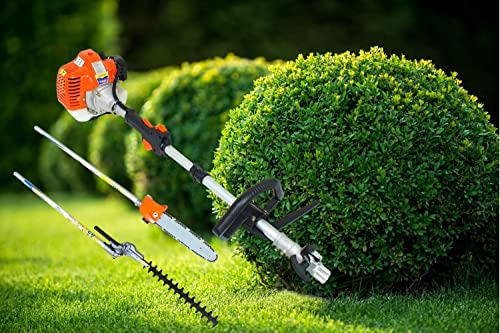 63cc 5 in 1 High Strength Long Handle Multi-positional Chain Trimmer Head Chainsaw | Brush Cutter | Hedge Trimmer| 6t Blade | 5-point Blade Repair Kit Use For Garden Indoor & Outdoor