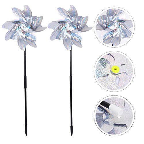 YARDWE 2pcs Bird Blinder Repellent Pinwheels Reflective Pinwheels Sparkly Pin Wheel Wind Spinners Scare Off Birds and Garden Decoration