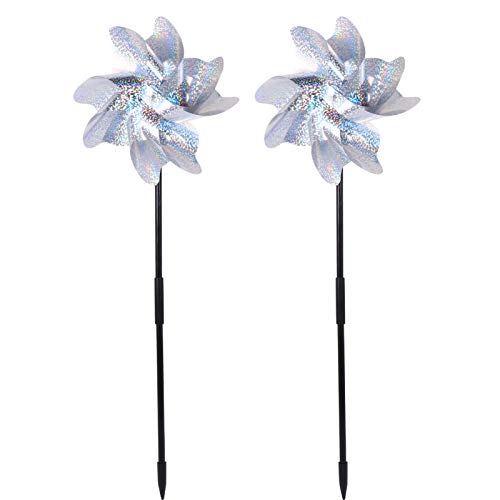 YARDWE 2pcs Bird Blinder Repellent Pinwheels Reflective Pinwheels Sparkly Pin Wheel Wind Spinners Scare Off Birds and Garden Decoration