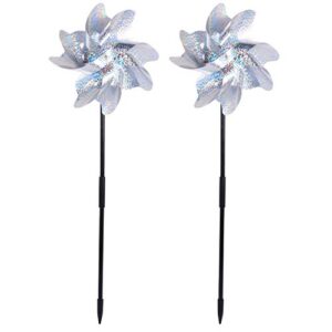 YARDWE 2pcs Bird Blinder Repellent Pinwheels Reflective Pinwheels Sparkly Pin Wheel Wind Spinners Scare Off Birds and Garden Decoration