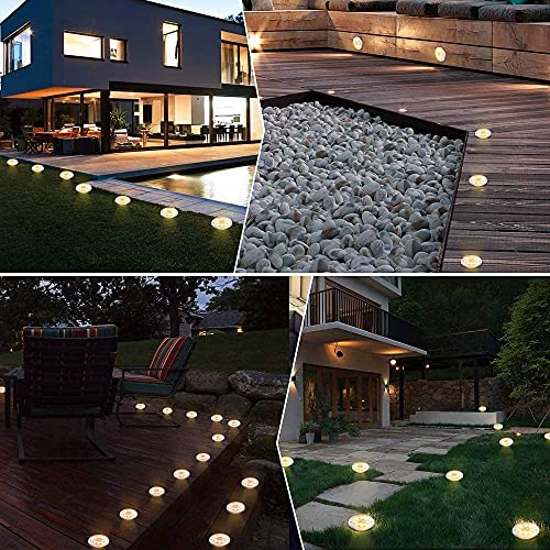 Exmate Solar Ground Lights 12Pack, 8 LED Solar Garden Lights Outdoor Disk Lights Waterproof Landscape Lighting for Lawn, Pathway, Yard, Driveway, Step and Walkway(Warm White)