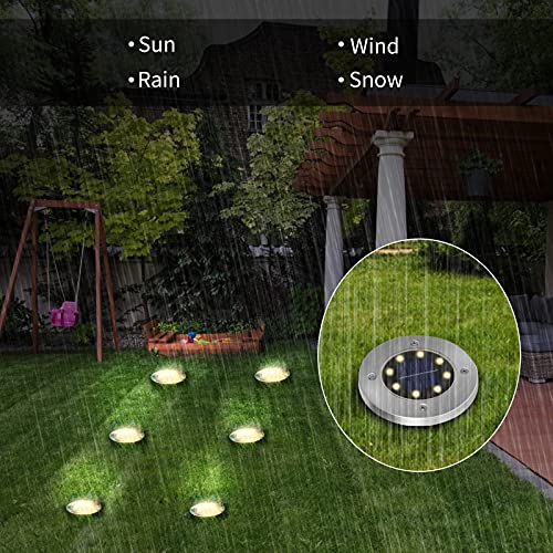 Exmate Solar Ground Lights 12Pack, 8 LED Solar Garden Lights Outdoor Disk Lights Waterproof Landscape Lighting for Lawn, Pathway, Yard, Driveway, Step and Walkway(Warm White)