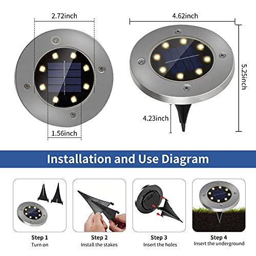 Exmate Solar Ground Lights 12Pack, 8 LED Solar Garden Lights Outdoor Disk Lights Waterproof Landscape Lighting for Lawn, Pathway, Yard, Driveway, Step and Walkway(Warm White)