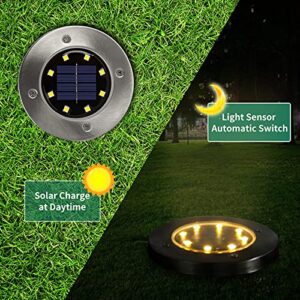 Exmate Solar Ground Lights 12Pack, 8 LED Solar Garden Lights Outdoor Disk Lights Waterproof Landscape Lighting for Lawn, Pathway, Yard, Driveway, Step and Walkway(Warm White)