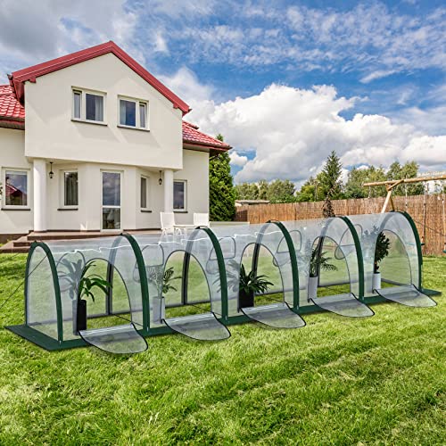 Pop Up Greenhouse 16.5x3.3x3.3FT Flower House Mini Gardening Plant Flower Sunshine Room Tunnel Garden PVC Greenhouse Cover for Cold Frost Protector Gardening Plants