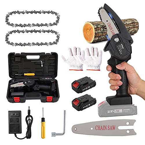 Mini Cordless Chainsaw, YYjop 4-Inch Electric Power Chain Saw Kit,One-Hand Handheld Portable ChainSaws,for Garden Pruning,Branch Wood Cutting, Tree Pruning