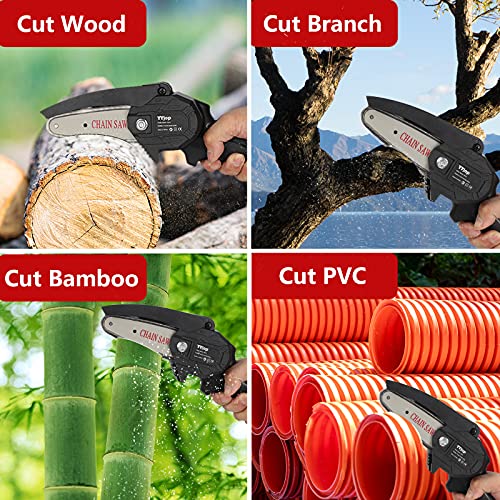 Mini Cordless Chainsaw, YYjop 4-Inch Electric Power Chain Saw Kit,One-Hand Handheld Portable ChainSaws,for Garden Pruning,Branch Wood Cutting, Tree Pruning