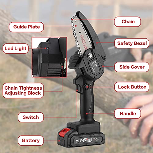 Mini Cordless Chainsaw, YYjop 4-Inch Electric Power Chain Saw Kit,One-Hand Handheld Portable ChainSaws,for Garden Pruning,Branch Wood Cutting, Tree Pruning