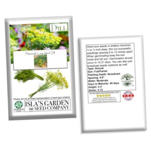 "Mammoth Long Island" Dill Seeds for Planting, 1500+ Seeds Per Packet, (Isla's Garden Seeds), Non GMO & Heirloom Seeds, Botanical Name: Anethum graveolens, Great Herb Garden Gift