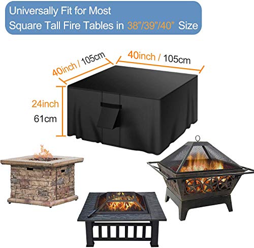 MENSBY Gas Fire Pit Cover Square 40x40x25 inch Fire Pit Table Protective Cover for Outdoor Patio Garden Waterproof and Anti-Fade