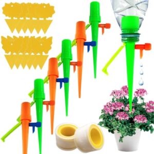 【upgrade】 self watering spikes, 12pack plant water stakes + 12pack flower papers automatic drip irrigation system adjustable valve switch device garden plants indoor outdoor home vacation use nswxzds