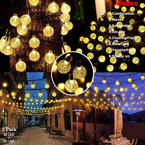 zecheng 2 Pack 60 LED Solar String Lights Outdoor Waterproof 46FT Crystal Globe Lights 8 Modes,Solar Lights for Outdoor Garden Yard Wedding Party Porch Holiday Decoration