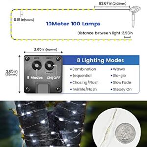 Solar Lights Outdoor, Solar String Lights Outdoor, Bryopath Solar Xmas Tree Lights Waterproof Copper Wire 33ft 100 LEDs Solar Fairy Lights for Garden Yard Party Christmas Decoration, Daylight White