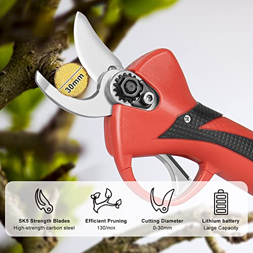 Brushless Cordless Pruning Shears, 20V Electric Pruner Battery Powered, 1 Inch Cutting Diameter, Tree Branch Pruner Garden Shears 2pcs Backup Rechargeable Battery, 3-4 Working Hours