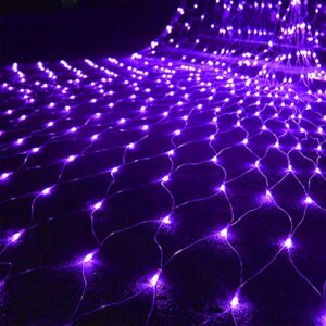 waterglide outdoor halloween net lights, 12ft x 5ft 360 led christmas fairy mesh lights with 8 lighting modes, connectable for garden xmas tree, bushes, holiday wedding party decorations, purple