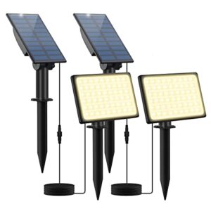 crepow solar flood lights outdoor solar landscape spotlights , 54 led waterproof separated panel and light adjustable & auto on/off spot lights for garden, yard, lawn, driveway warm white, 2 pack