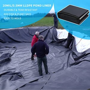 Coocure Pond Liner 20x20ft, LLDPE Garden Pond Liner, 20Mil Thickness Pond Liner for KOI or Fish, Duck and Waterscape.