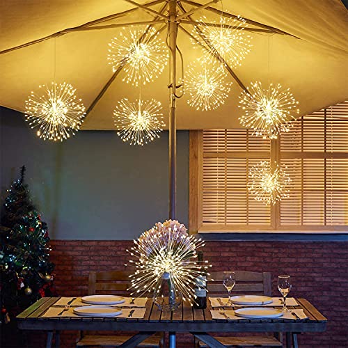 Firework Lights - MUSUNIA 120 LED Copper Wire Starburst Light, with Rechargeable Power Bank, 8 Remote Control Modes, 4 Piece Set of Christmas Party Garden Decoration