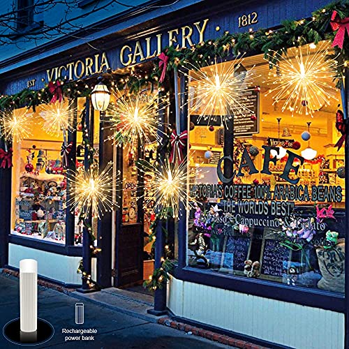 Firework Lights - MUSUNIA 120 LED Copper Wire Starburst Light, with Rechargeable Power Bank, 8 Remote Control Modes, 4 Piece Set of Christmas Party Garden Decoration